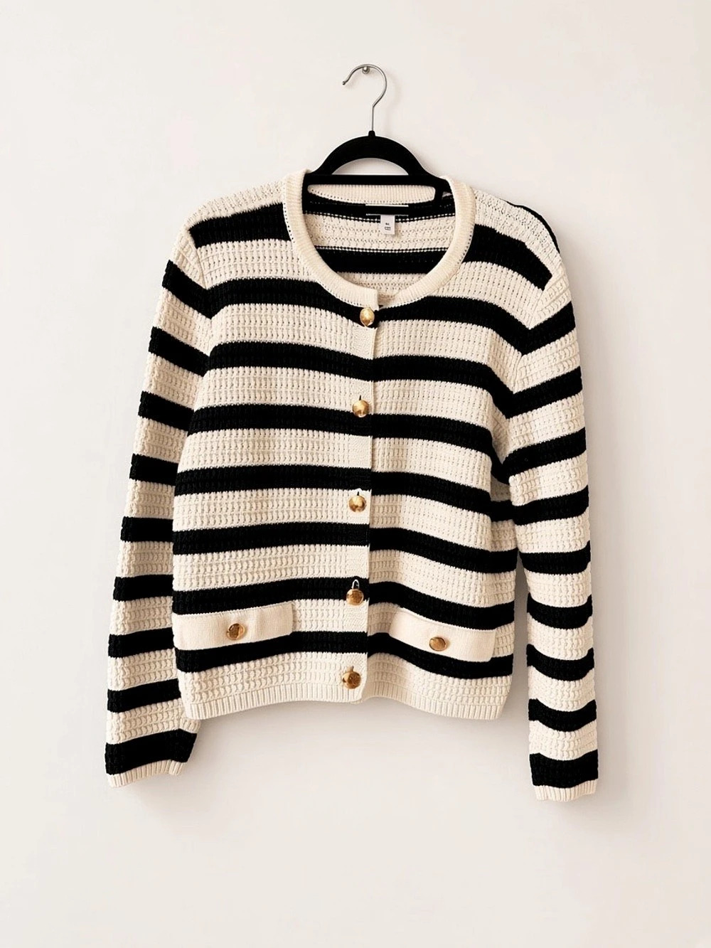 Nine West Striped Button-Up Cardigan Black & Cream Size XL